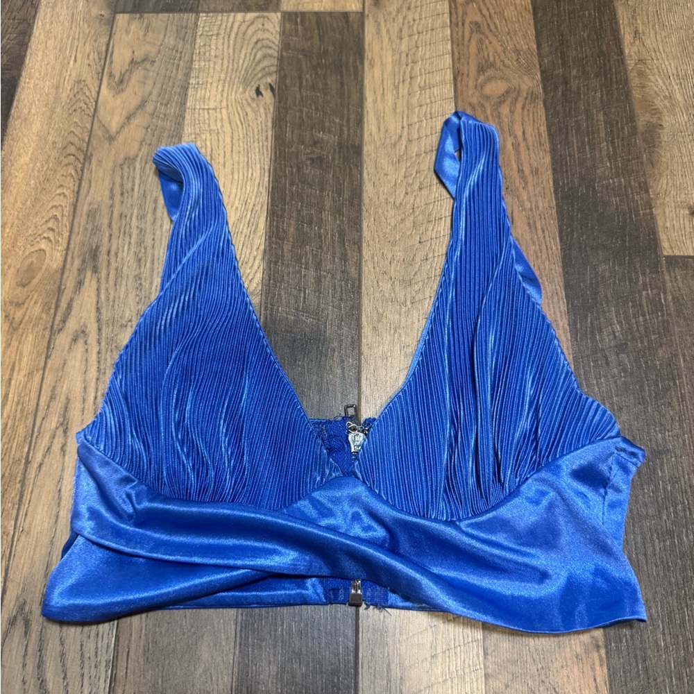White Fox Boutique Cobalt Pleated Satin Bralette